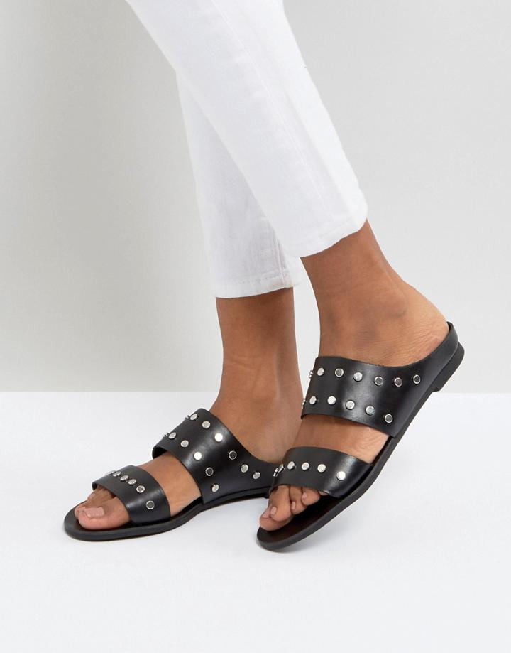Depp Leather Studded Mule Sandal - Black
