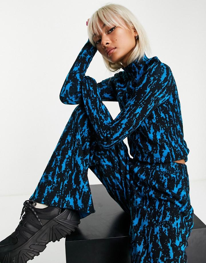 Urban Revivo Knitted Sweater In Blue Print - Part Of A Set-blues