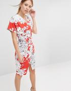 Closet Floral Print V-neck Cross Over Midi Dress - Pink