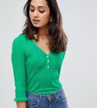 Miss Selfridge Lightweight Sweater With Button Front In Green