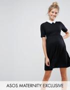 Asos Maternity Skater Dress With Contrast Collar - Black