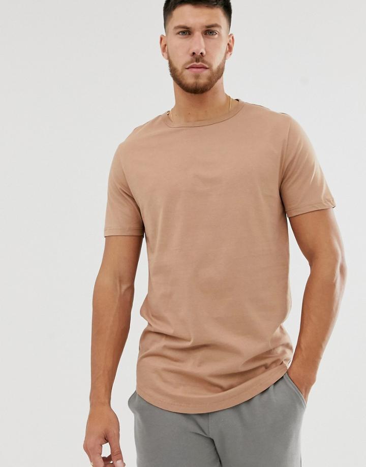 River Island Curve Hem T-shirt In Tan
