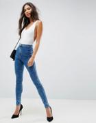 Asos Rivington High Waist Denim Jeggings In Pine Pretty Blue Wash - Blue