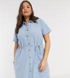 Asos Design Curve Soft Denim Smock Shirt Dress In Midwash Blue