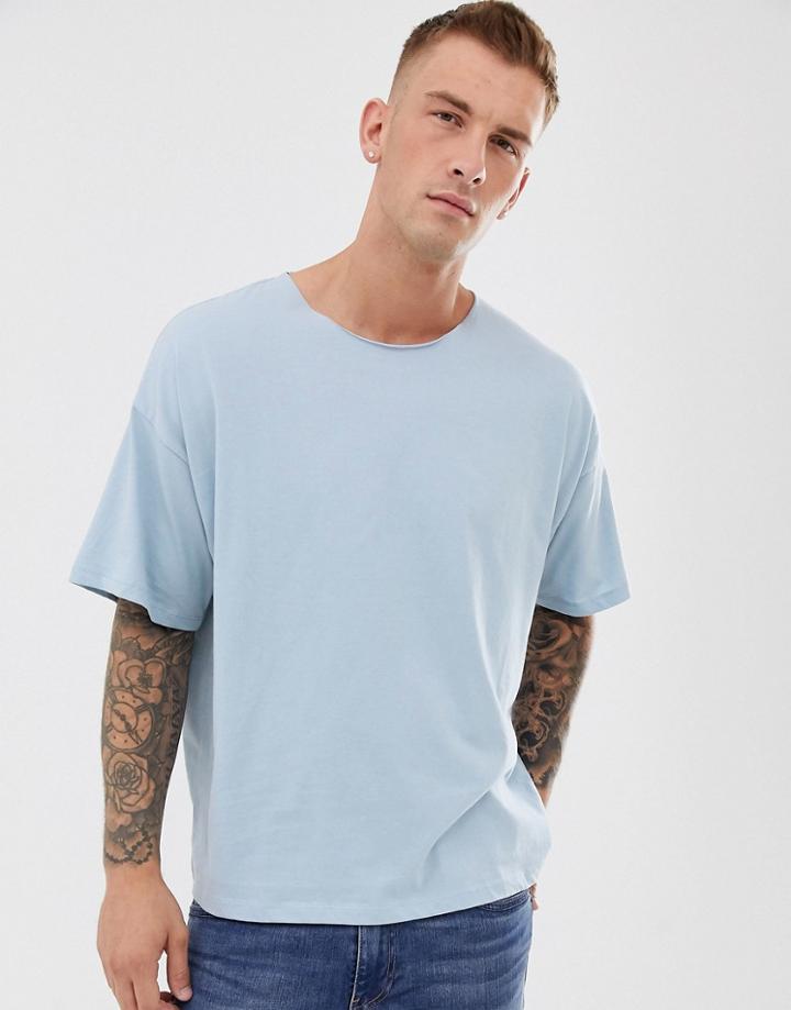 Asos Design Organic Oversized T-shirt With Raw Neck In Blue