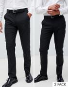 Asos Design 2 Pack Skinny Smart Pants In Charcoal Save - Gray