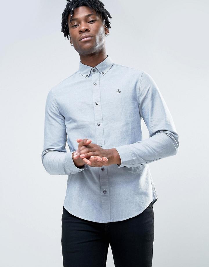 Original Penguin Slim Oxford Shirt Buttondown Melange In Navy - Navy