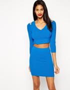 Asos Co-ord Crop Top In Ripple Stitch With Cut Outs - Cobalt Blue