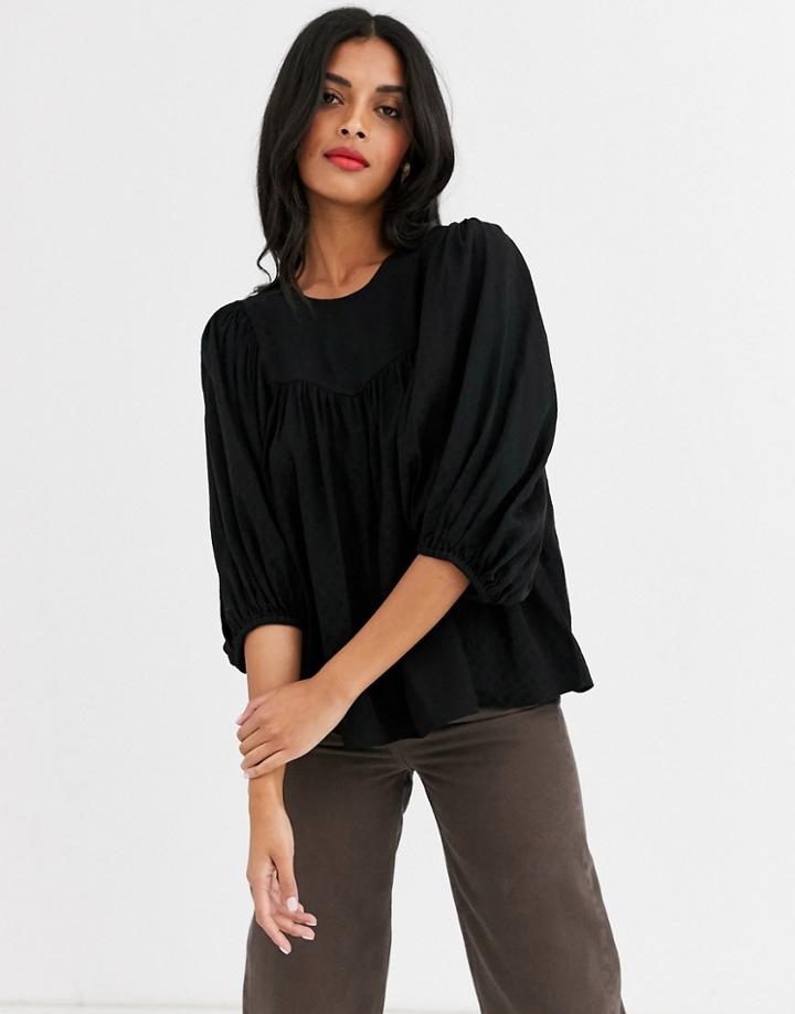 & Other Stories Jacquard Leaf Print Smock Top In Black