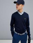 Lyle & Scott Golf Bowmont V Neck Merino Knit Jumper In Navy - Navy