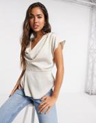 River Island Cowl Neck Tank Top In Stone-neutral