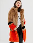In Wear Gavi Color Block Faux Fur Coat - Brown