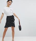 Asos Petite Mini Wrap Skirt In Polka Dot Print - Black