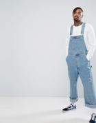 Asos Skater Overall In Light Wash With Knee Patches - Blue