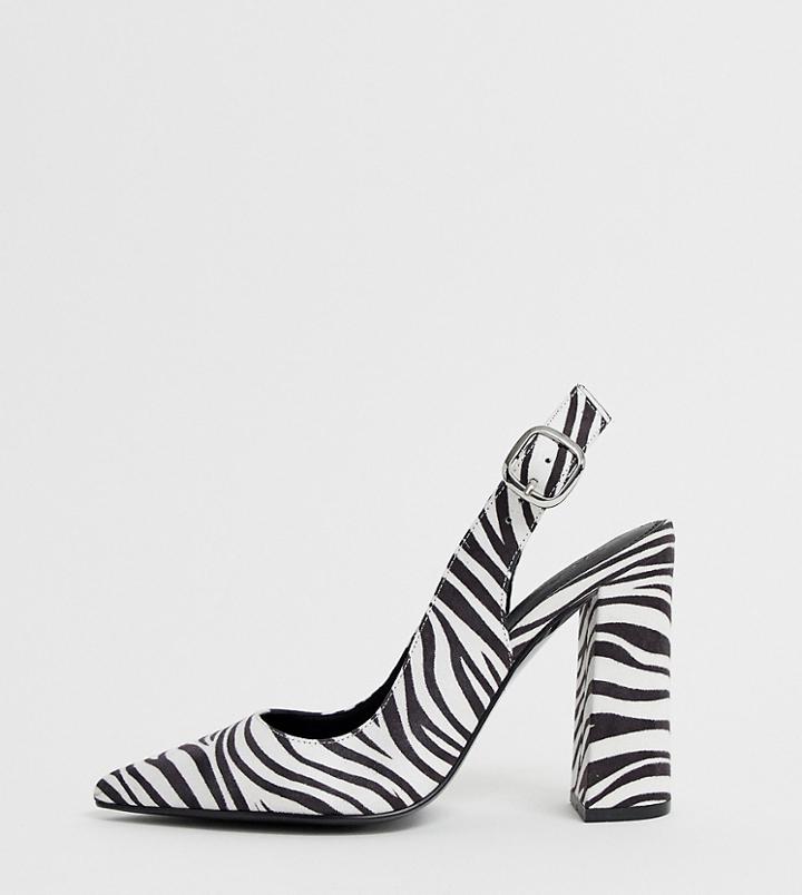Asos Design Wide Fit Penley Slingback High Block Heels In Zebra Print - Multi