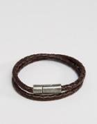 Jack & Jones Leather Double Wrap Bracelet In Brown - Brown