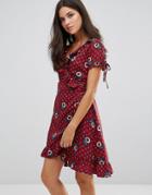 Uttam Boutique Paisley Print Frill Wrap Dress - Red