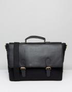 Asos Smart Satchel In Black Leather And Canvas - Black