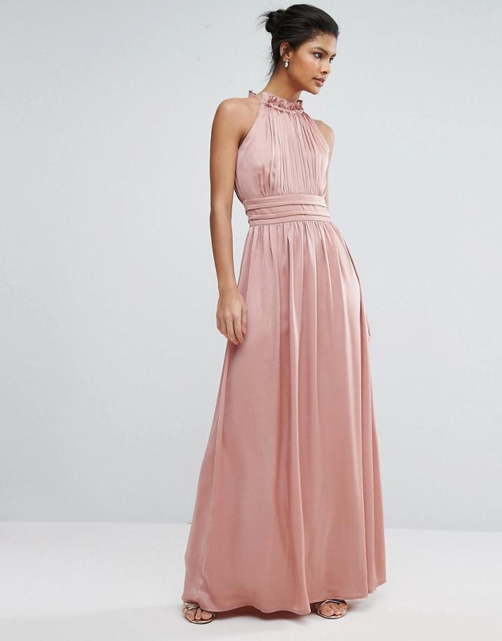 Little Mistress High Neck Satin Maxi Dress - Pink