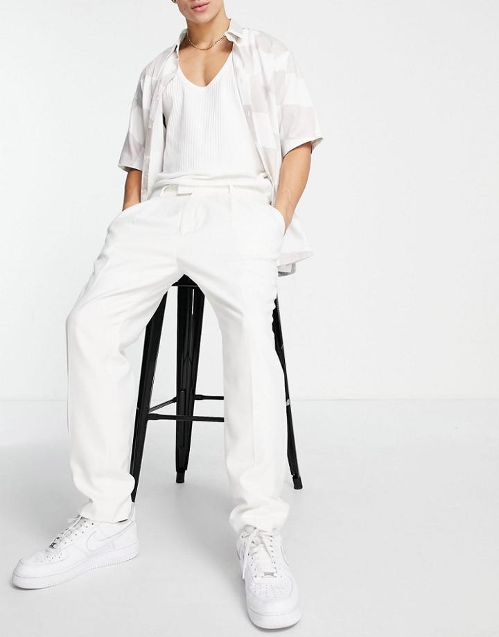 Topman Tapered Pants With Pleat In Off White