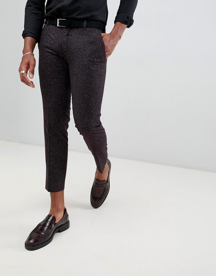 Twisted Tailor Cropped Skinny Fit Pants In Burgundy Fleck - Red