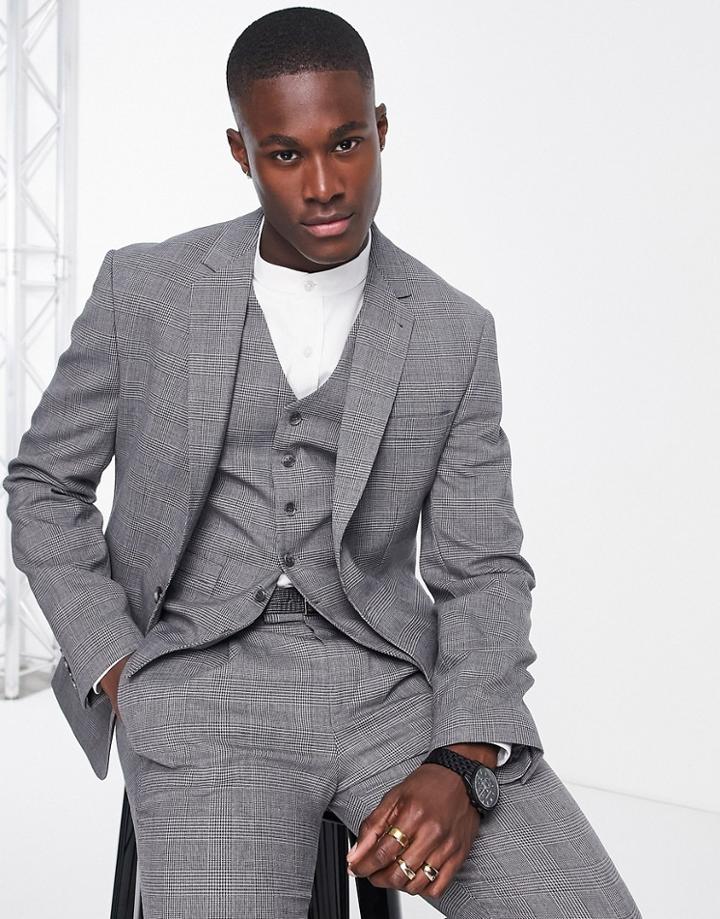 Noak Skinny Suit Jacket In Gray Glen Plaid Worsted Wool Blend
