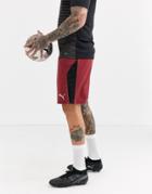 Puma Soccer Shorts In Burgundy With Black Side Stripe Exclusive To Asos-red
