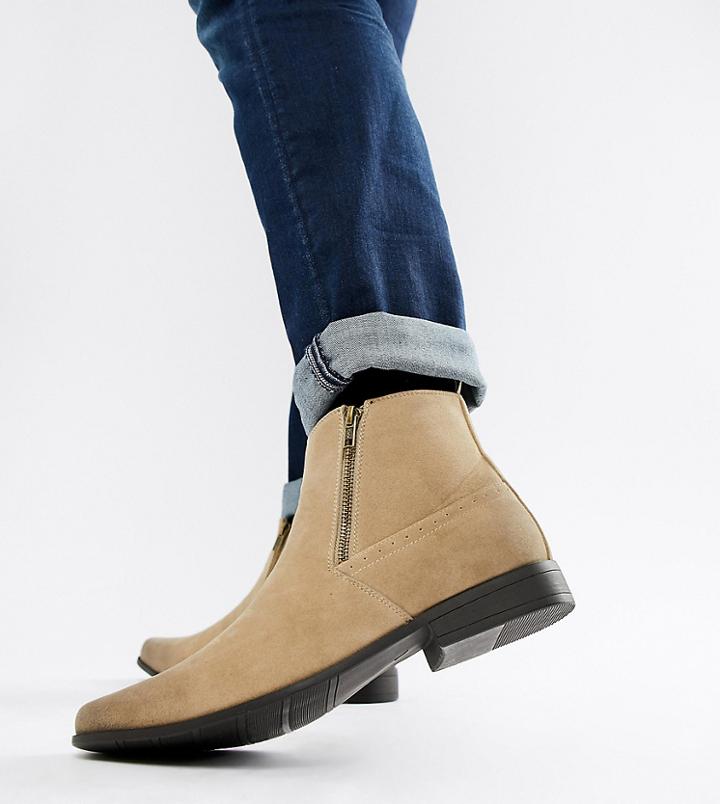 Asos Wide Fit Chelsea Boots In Stone Faux Suede With Zips