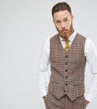 Heart & Dagger Harris Tweed Skinny Vest In Check - Brown