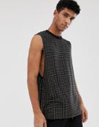 Asos Design Relaxed Sleeveless T-shirt With Dropped Armhole In Embellished Fabric In Black