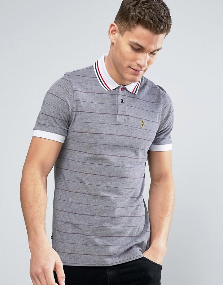 Luke 1977 Brahamas Stripe Polo Tipped Small Logo In Navy - Navy