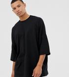 Asos Design Tall Extreme Oversized Longline T-shirt With Roll Sleeve In Black - Black
