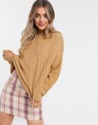 Stradivarius Cable Knit Sweater In Beige-neutral