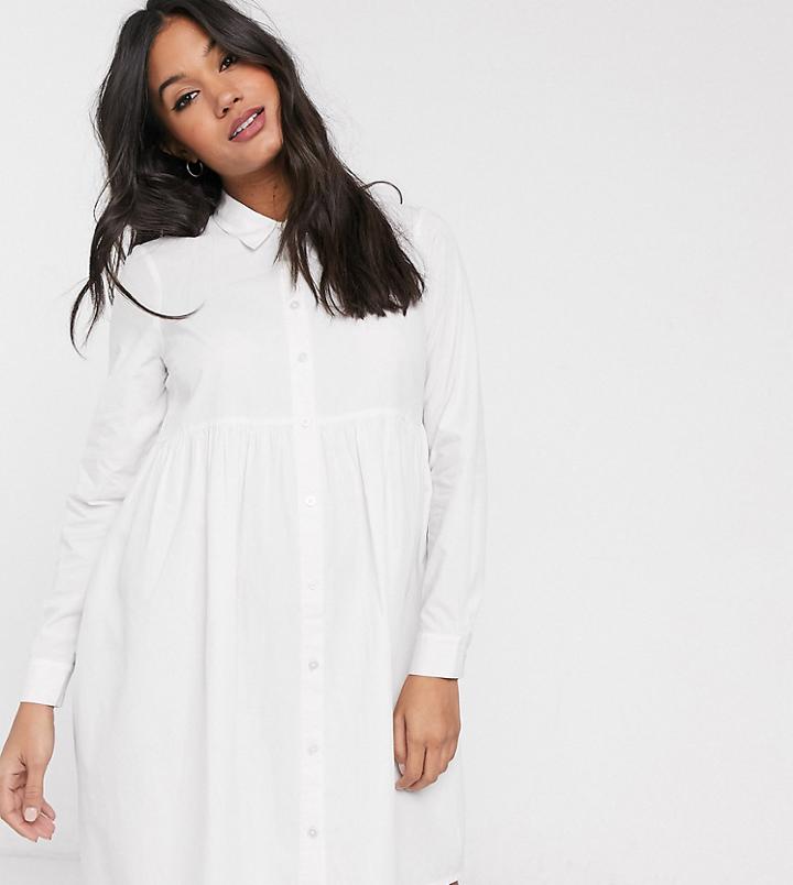 Asos Design Maternity Cotton Mini Smock Shirt Dress In White