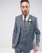 Asos Wedding Slim Suit Jacket In 100% Wool Blue Houndstooth - Blue