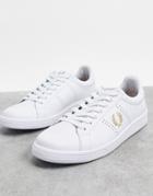 Fred Perry B721 Gold Detail Leather Trainers In White