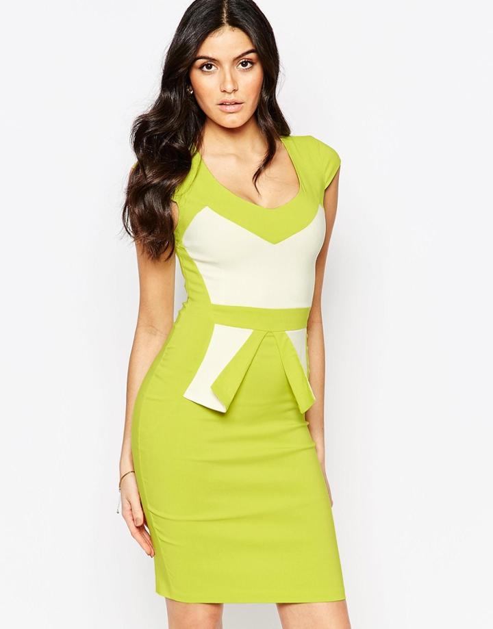 Vesper Brandy Midi Dress With Contrast Panels - Lime