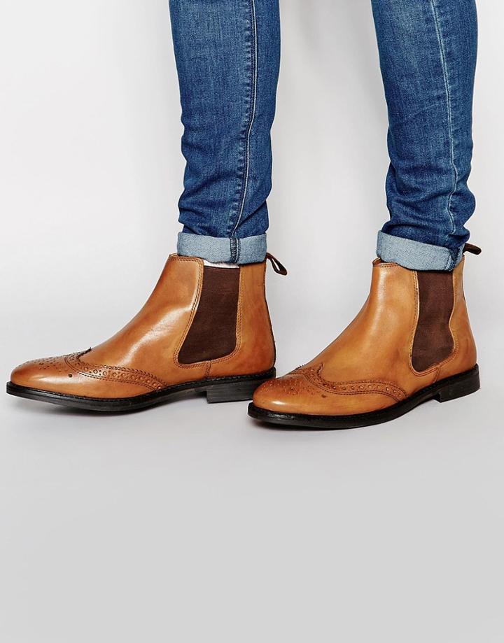 Red Tape Brogue Chelsea Boots - Tan