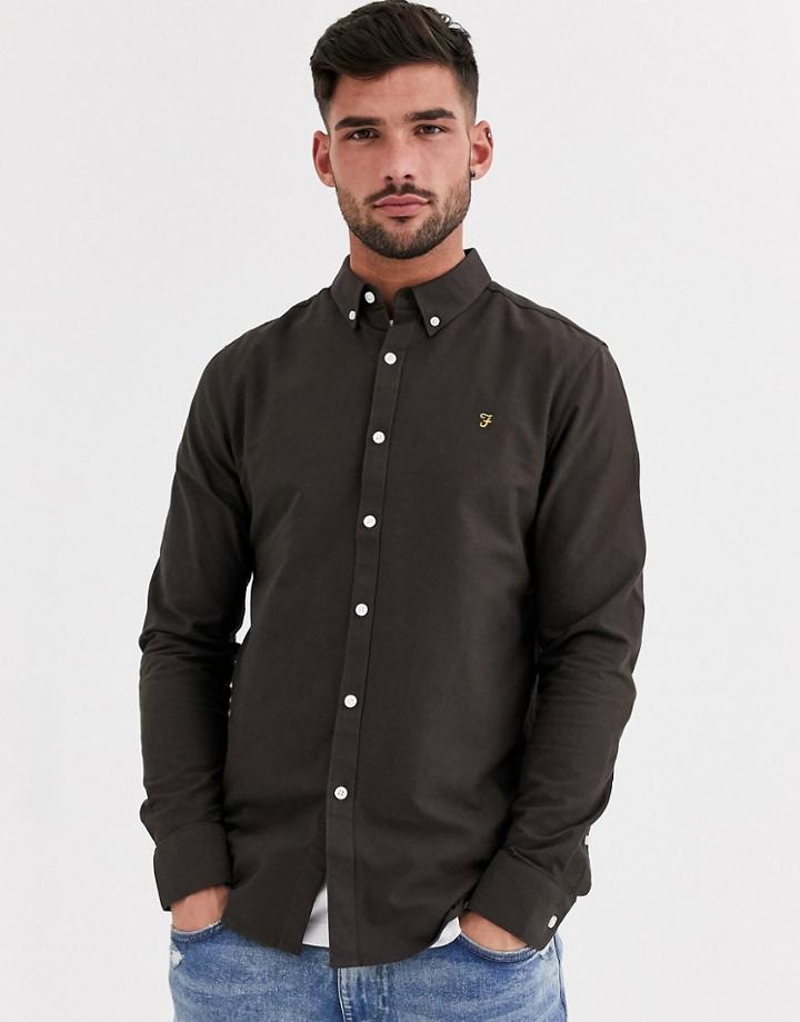 Farah Brewer Oxford Shirt With Button Down Collar In Brown