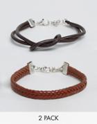 Asos Knotted Bracelet Pack In Brown - Brown