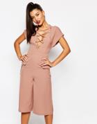 Missguided Lace Up Culotte Jumpsuit - Blush