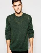 Asos Knitted Sweater With Rib Neck Detail - Green Gray Twist