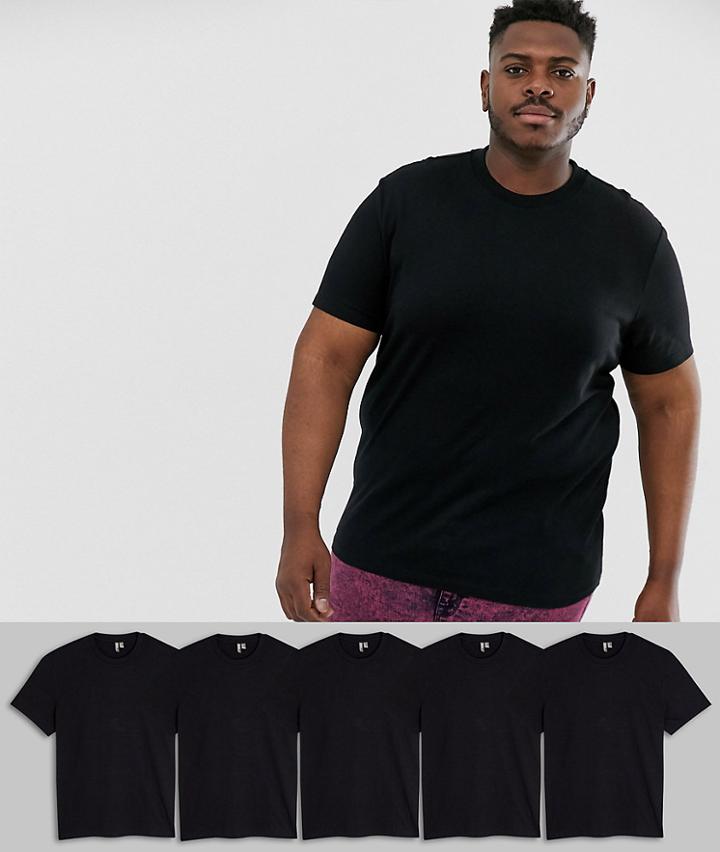 Asos Design Plus 5 Pack Organic T-shirt With Crew Neck Save