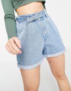 Vero Moda Paperbag Waist Denim Shorts With Elasticated Back In Light Bliue-blues