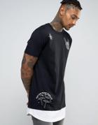 Asos Super Longline T-shirt With Humor Embroidery Patches And Contrast