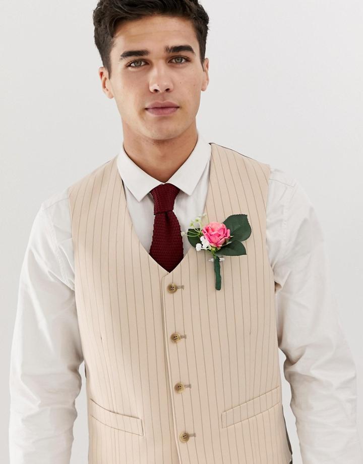 Asos Design Skinny Suit Vest In Cream Pinstripe