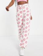 Cotton: On Loose Straight Leg Jeans In Floral Print-pink