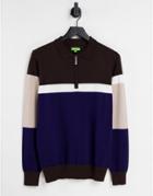 Gianni Feraud Striped Knitted Zip Polo Shirt-brown