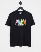 Puma T-shirt In Black With Multi Color Logo