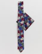 Twisted Tailor Tie And Pocket Square Set In Blue Floral Print - Blue